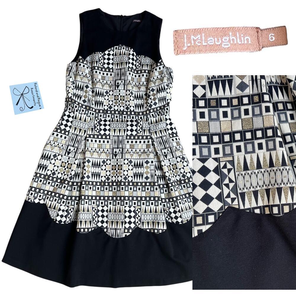 J. McLaughlin Metallic Geometric Fit and Flare Dress Sz 6